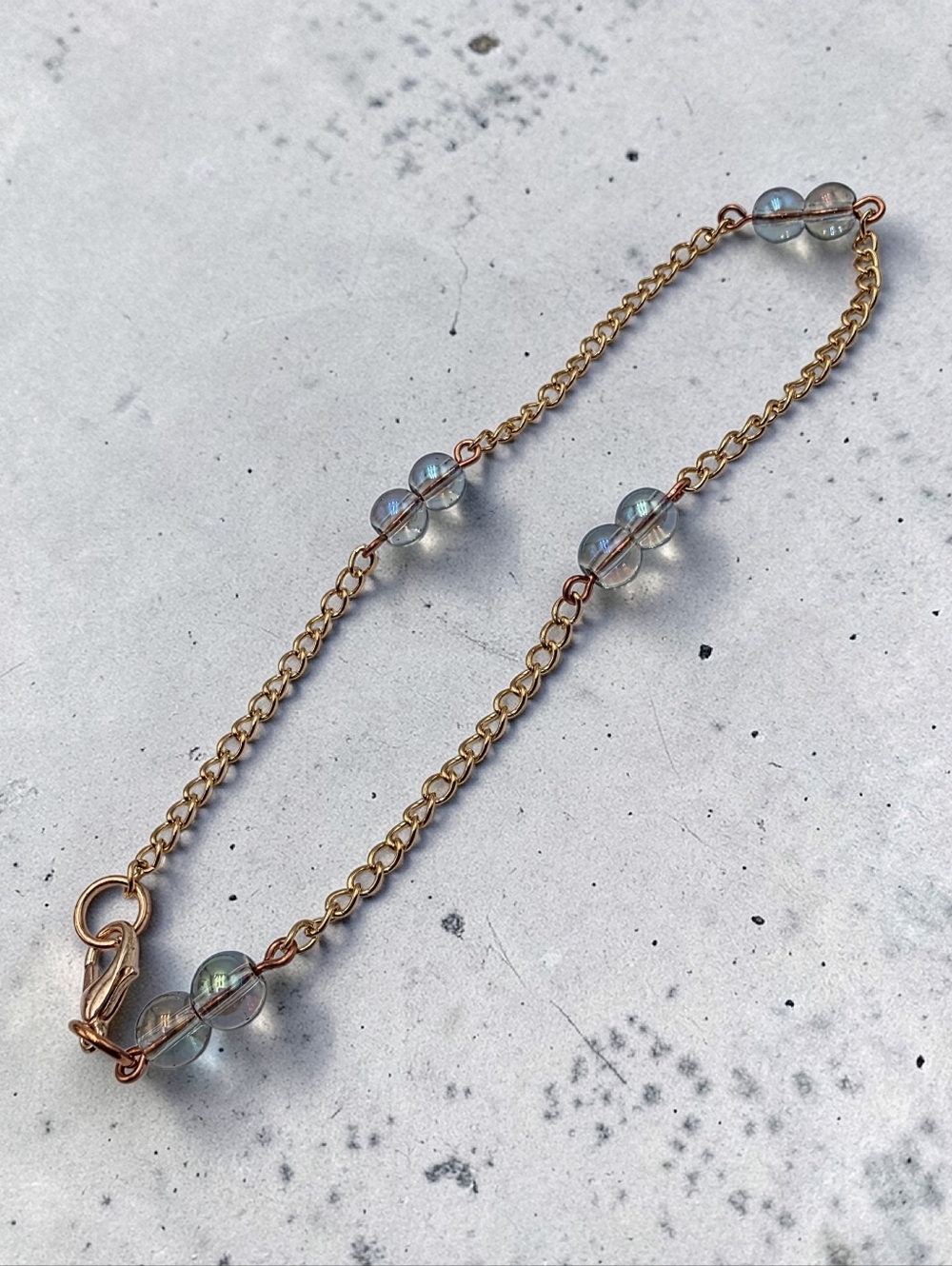 Handmade Gold Chain Anklet with Iridescent Glass Beads – Dainty Summer Jewelry - Picture 1 of 6